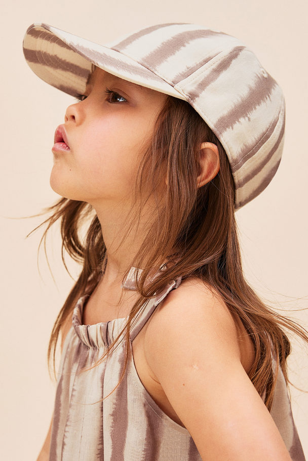 H&M Linen-blend Cap Dark Beige/striped