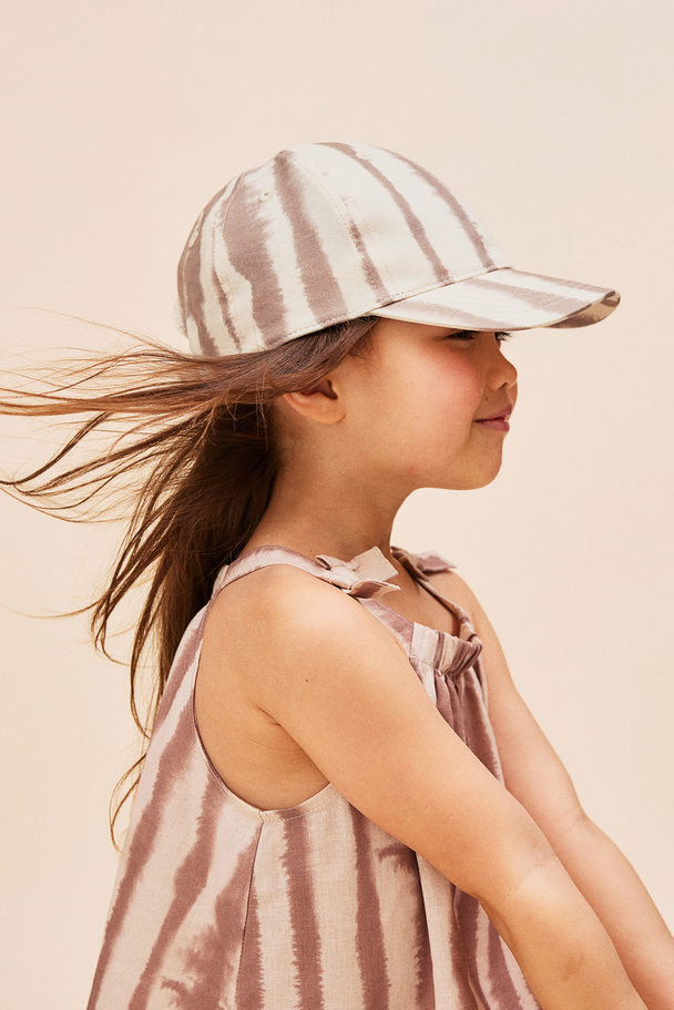 H&M Cap aus Leinenmix Dunkelbeige/Gestreift