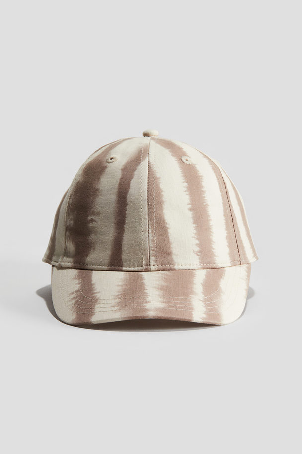 H&M Linen-blend Cap Dark Beige/striped