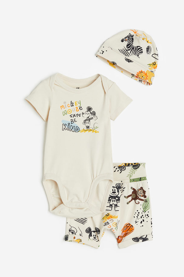 H&M 3-piece Printed Set Light Beige/mickey Mouse