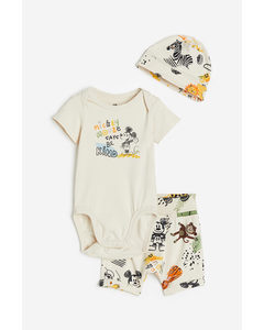 3-piece Printed Set Light Beige/mickey Mouse