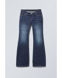 Nova Gerimpelde Bootcut Jeans Met Lage Taille Azuurblauw