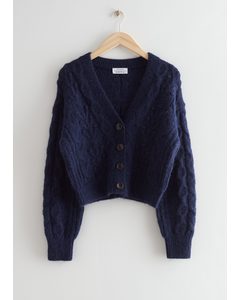 Cable Knit Wool Cardigan Navy