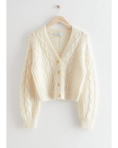 Cable Knit Wool Cardigan Cream