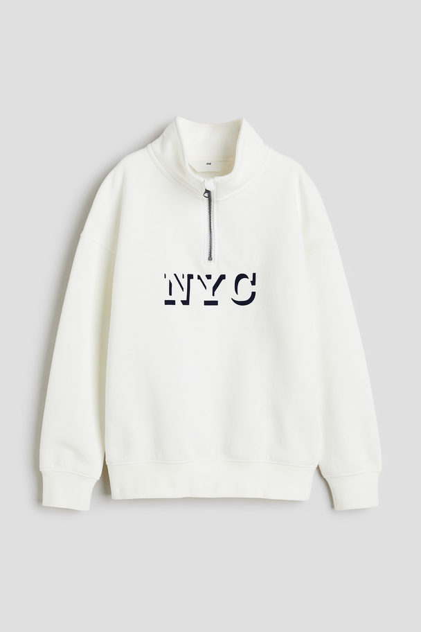 H&M Sweatshirt Med Dragkedja Vit/nyc