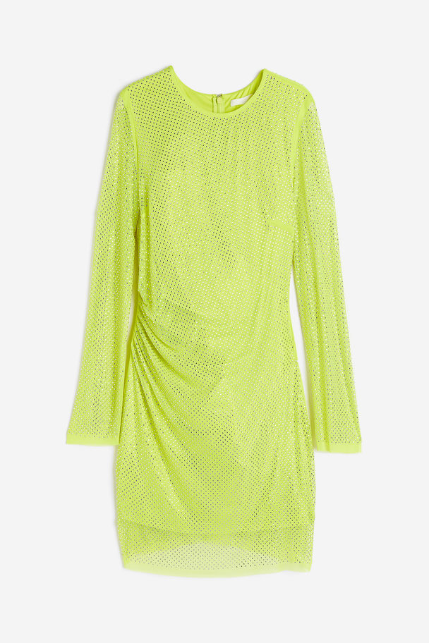 H&M Rhinestone-embellished Dress Neon Yellow