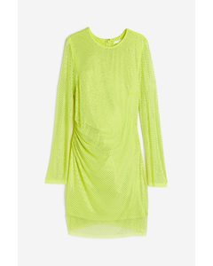 Rhinestone-embellished Dress Neon Yellow