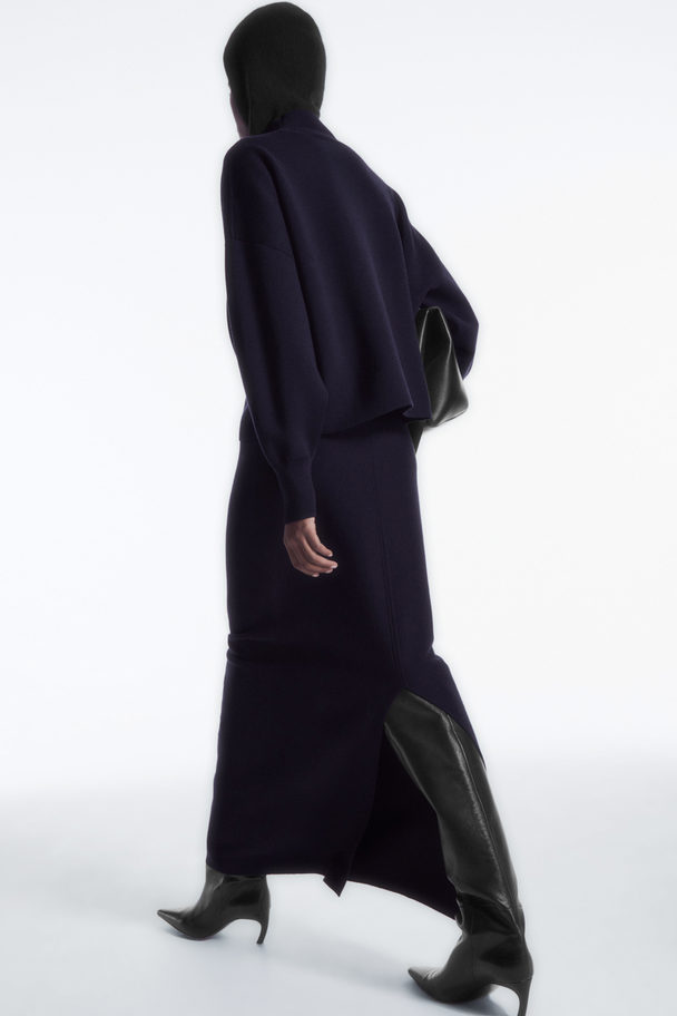 COS Double-faced Wool Column Maxi Skirt Dark Navy