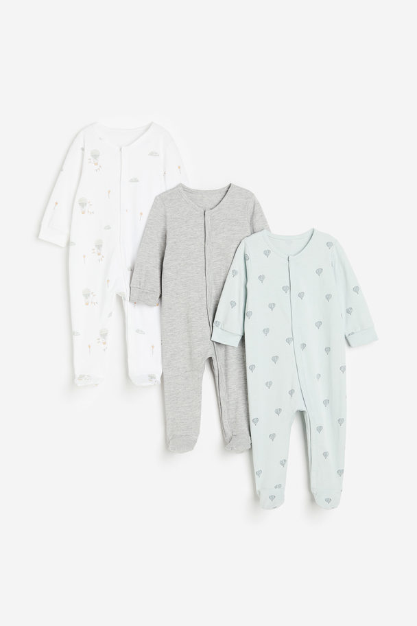H&M 3-pack Cotton Sleepsuits Light Turquoise/balloons