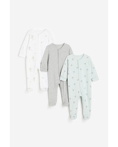 3-pack Cotton Sleepsuits Light Turquoise/balloons