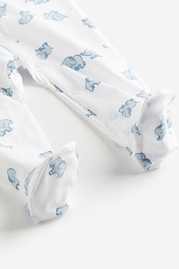 H&M 3-pack Cotton Sleepsuits Dusty Blue/elephants