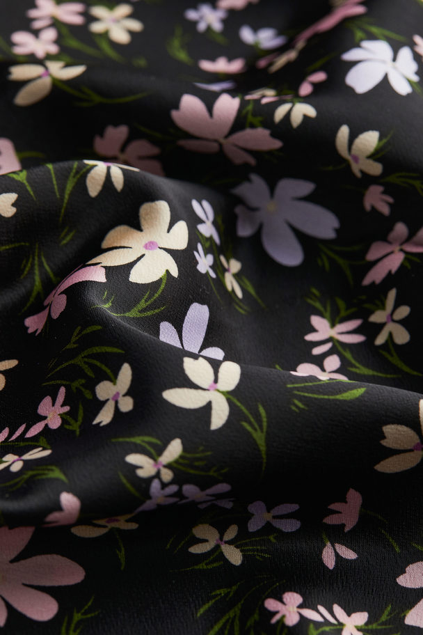 H&M Frill-trimmed Satin Dress Black/floral