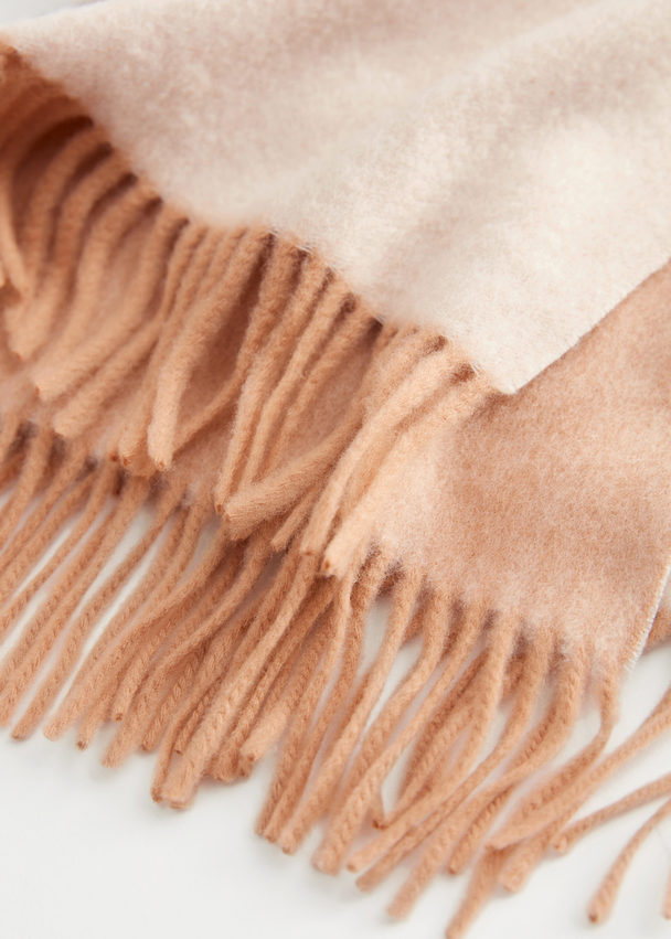 & Other Stories Fringed Wool Blanket Scarf Beige
