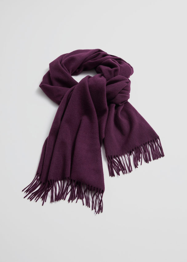 & Other Stories Fringed Wool Blanket Scarf Plum
