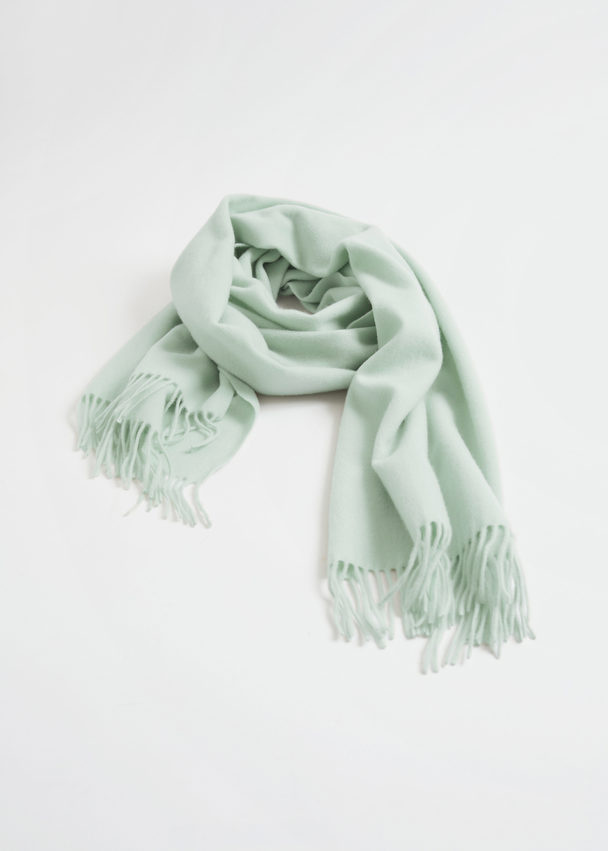 & Other Stories Fringed Wool Blanket Scarf Pistachio