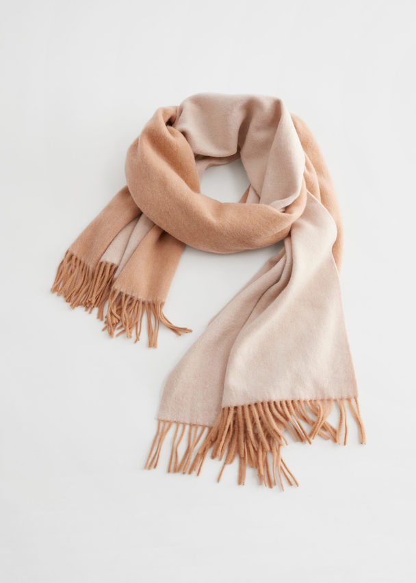 & Other Stories Fringed Wool Blanket Scarf Beige