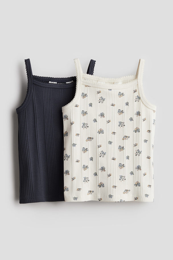 H&M 2-pack Strappy Cotton Tops Navy/floral