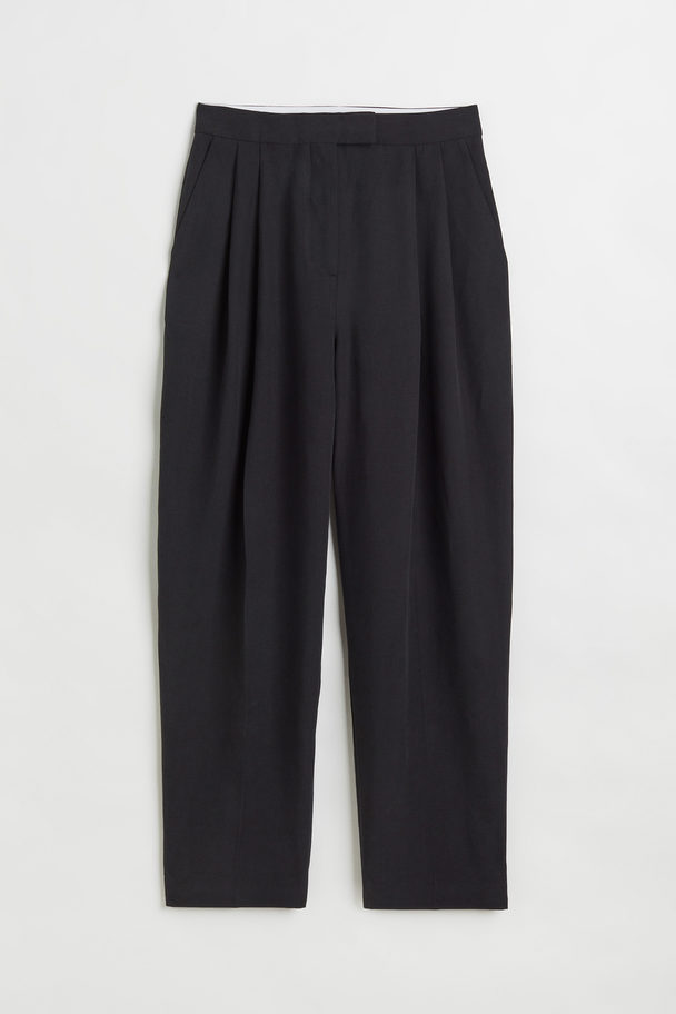 H&M Linen-blend Tailored Trousers Black