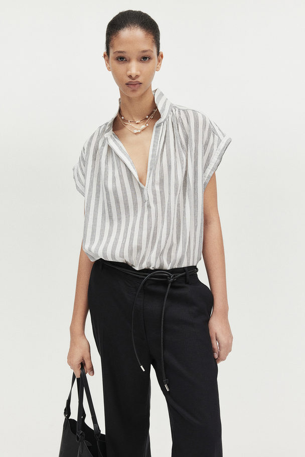 H&M Cotton Blouse White/striped