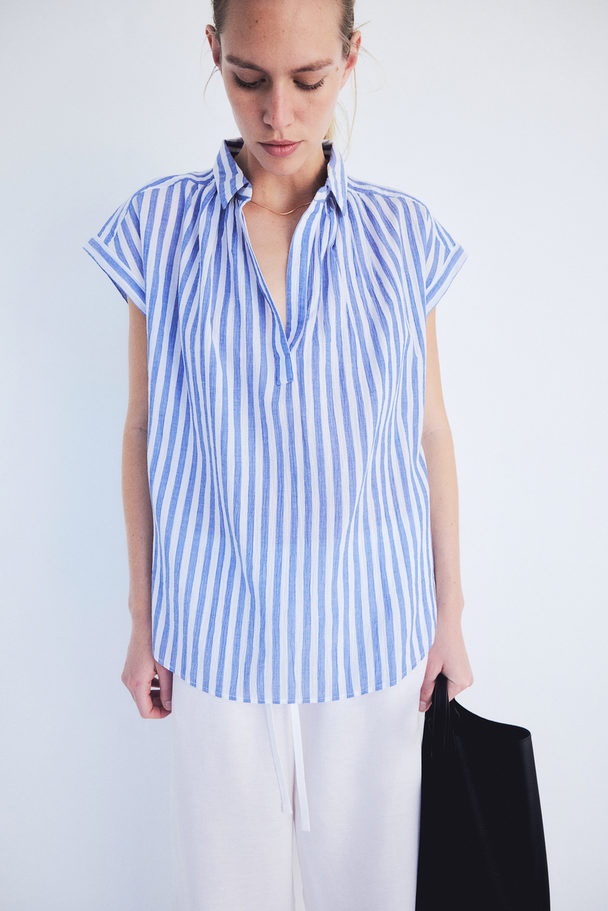 H&M Cotton Blouse Blue/striped