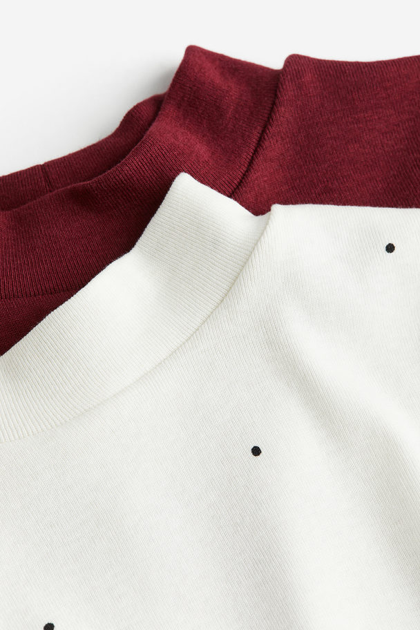 H&M 2-pack Polo-neck Tops White/spotted