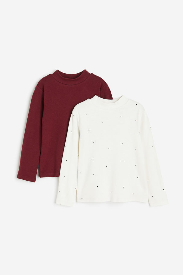 H&M 2-pack Polo-neck Tops White/spotted