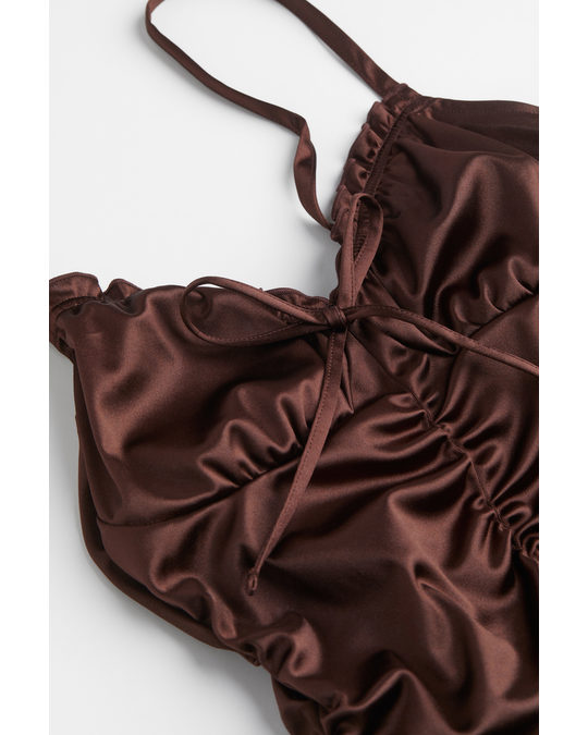 H&M H&m+ Draped Dress Dark Brown