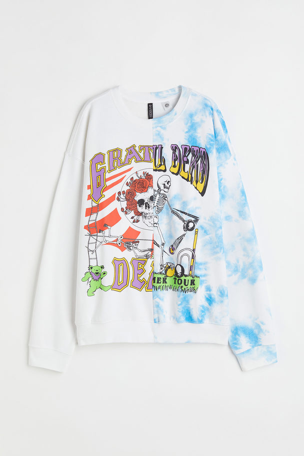 H&M Sweater Met Print Wit/grateful Dead