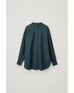 Collarless Pleated Panel Shirt Teal