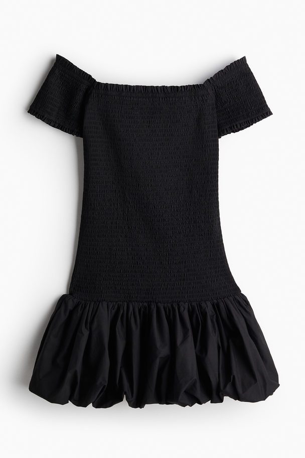 H&M Gesmoktes Off-Shoulder-Kleid Schwarz