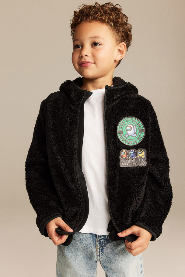 H&M Hoodiejacke aus Teddyfleece Schwarz/Among us