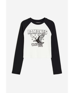 Tricot Top Met Print Wit/ramones