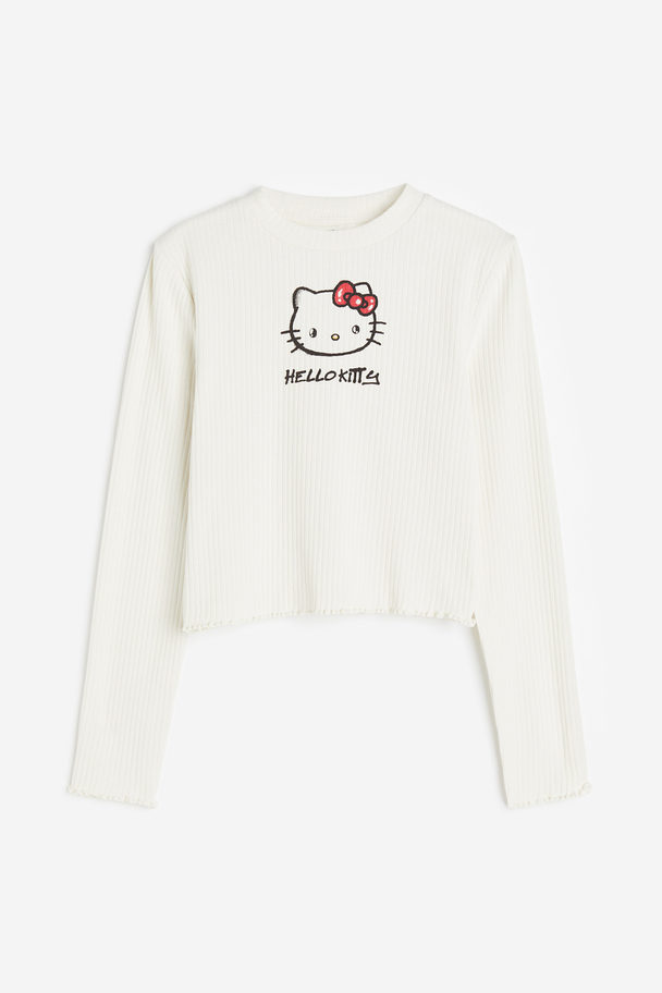 H&M Printed Jersey Top White/hello Kitty