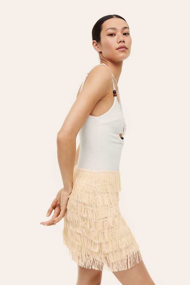 H&M Sequin-fringed Skirt Light Beige
