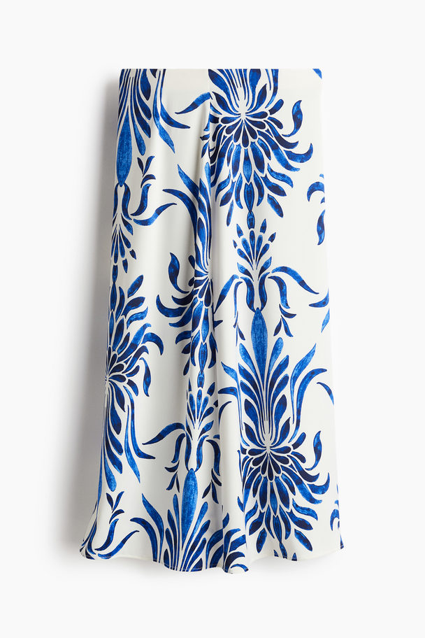 H&M Long Skirt White/blue Patterned