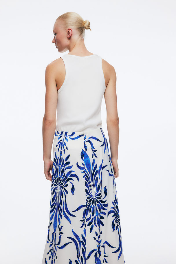 H&M Long Skirt White/blue Patterned