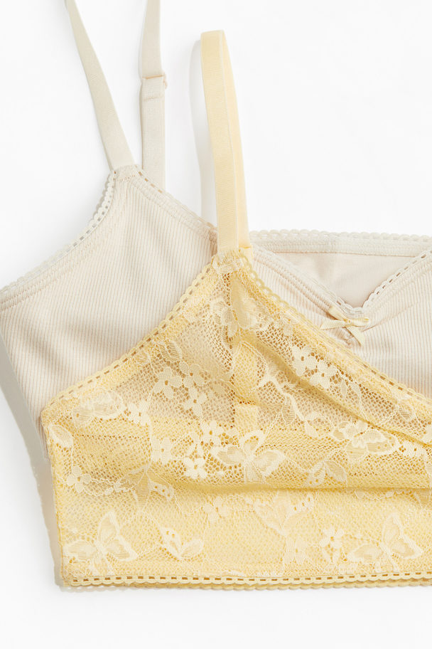 H&M 2-pack Ovadderad Bralette Ljusgul/ljusbeige