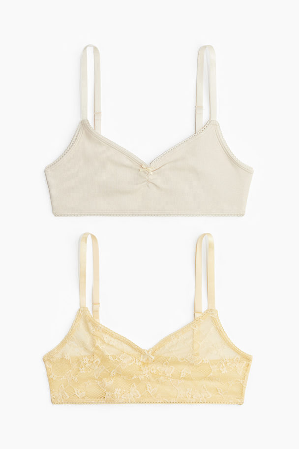 H&M 2-pack Ovadderad Bralette Ljusgul/ljusbeige