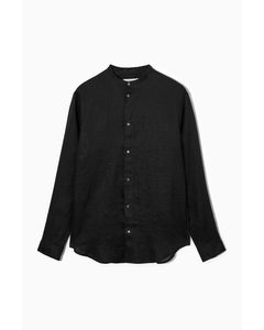 Grandad-collar Hemp Shirt Black