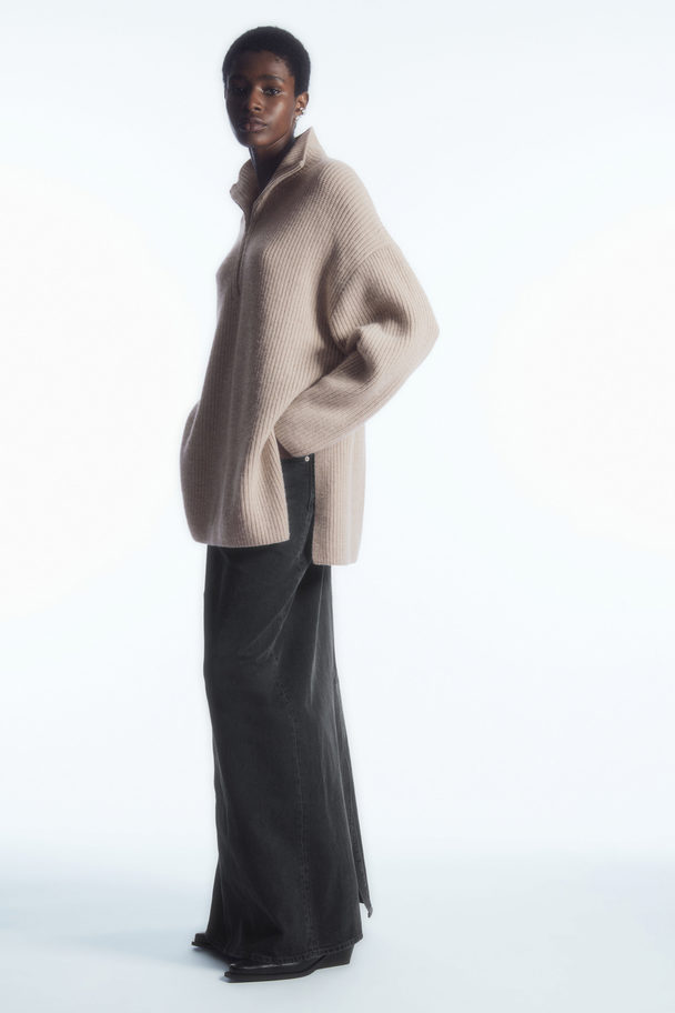 COS Oversized Cashmere-blend Half-zip Jumper Light Beige Mélange