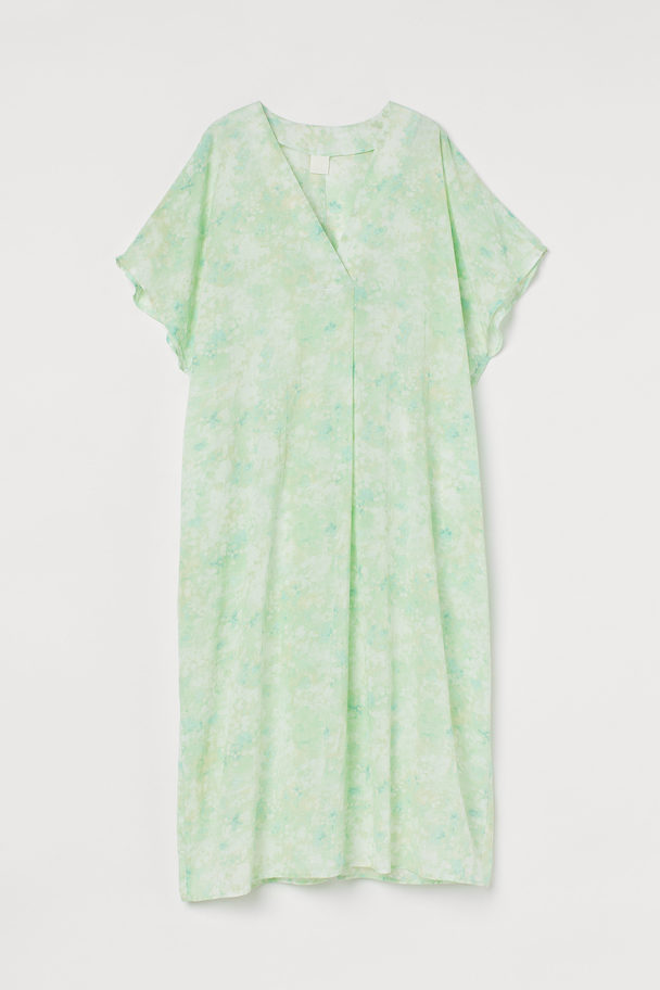 H&M V-neck Kaftan Dress Light Green/floral