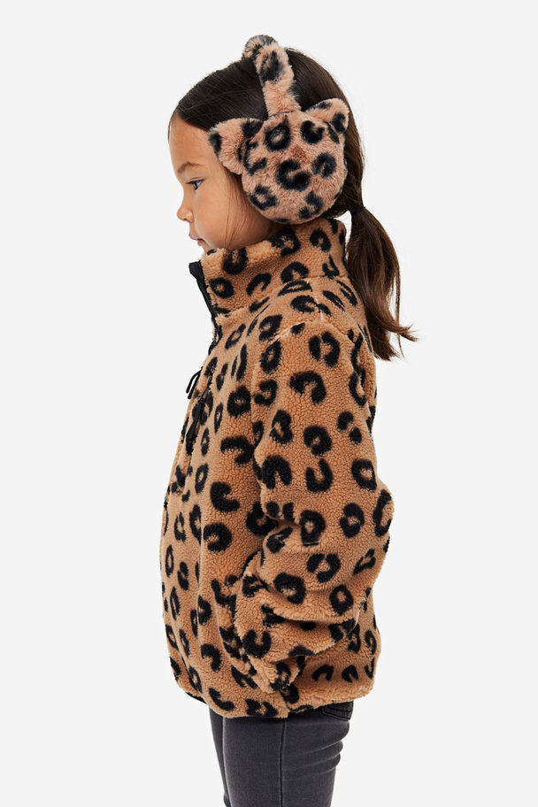 H&M Jacke aus Teddyfleece Braun/Leopardenprint
