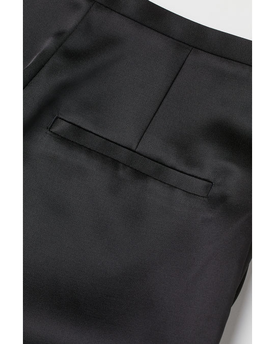 H&M Crease-leg Straight Satin Trousers Black