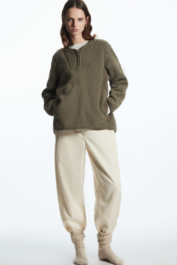 COS Regular-fit Half-zip Pullover Fleece Khaki Green