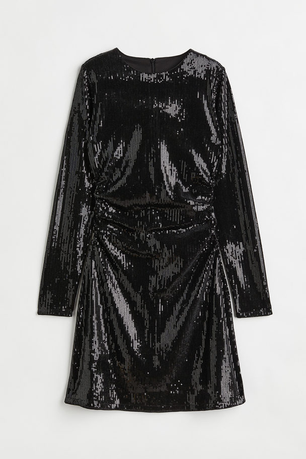 H&M Gathered Sequined Dress Black/sequins