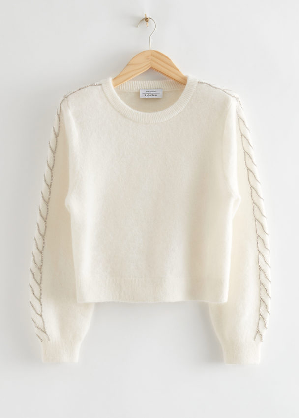 & Other Stories Structured Shoulder Cable Knit Jumper White