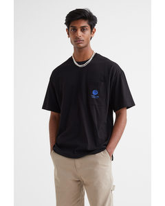 Oversized Fit Cotton T-shirt Black/blueberries