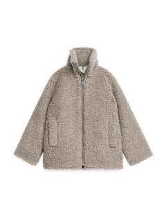 Wool-blend Pile Jacket Dark Beige