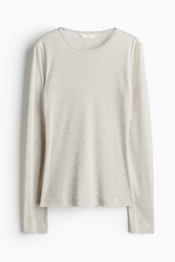 H&M Ribbed Jersey Top Light Beige