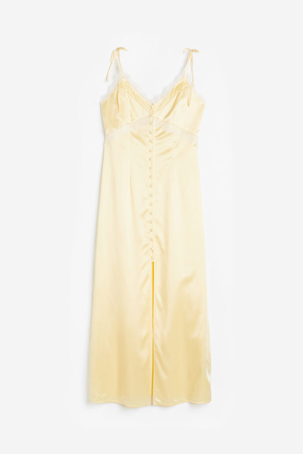 H&M Lace-trimmed Satin Slip Dress Light Yellow